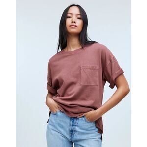 Madewell Garment-Dyed Oversized Boyfriend Pocket Tee in Old Mahogany Size Small